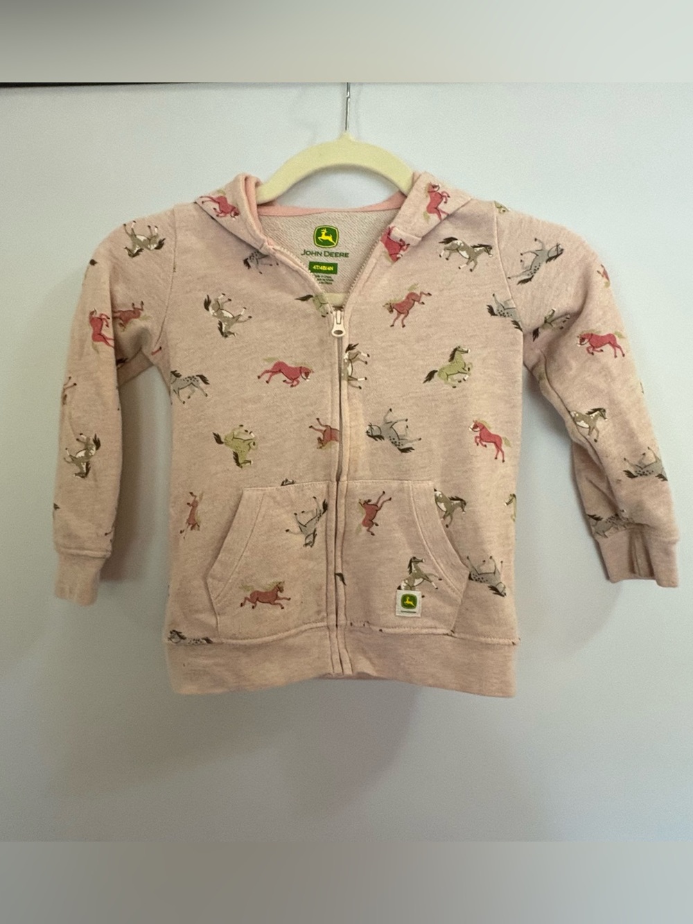 John Deere Pink Beige Kids Horse Zip Hoodie